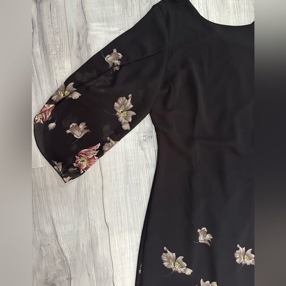 NWT GRACE KARIN Lined Chiffon Dress 3/4 Split Sleeve Black Floral detail Women M - Picture 5 of 7